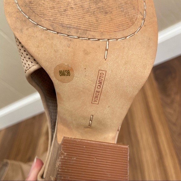 Vince Camuto Perforated Leather Tan Bevina Cutout Peep Toe Booties - Picture 9 of 12